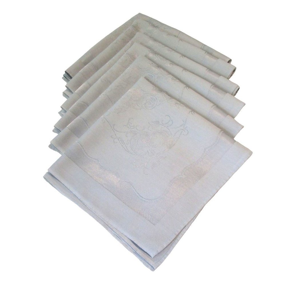 Dove Gray Vintage Floral Scroll Damask Dinner Napkins A Set of Six EUC